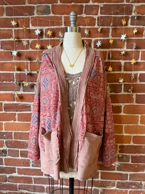 Stone Washed Patchwork Paisley Bohemian Cardigan - Clay