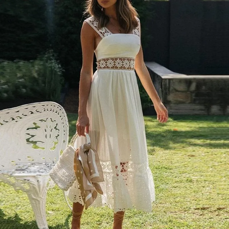 STRAP EMBROIDERY MIDI DRESS