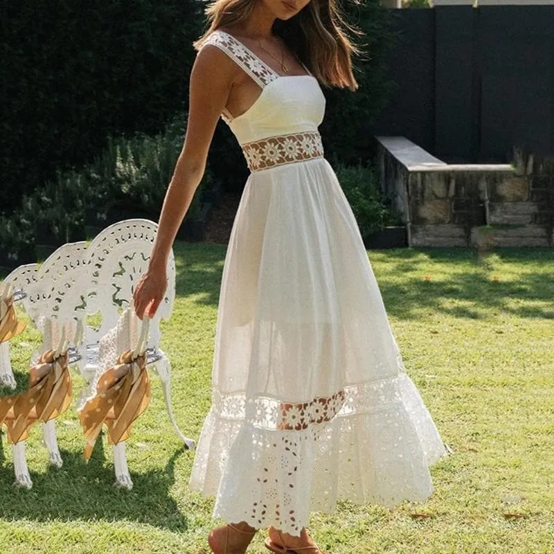 STRAP EMBROIDERY MIDI DRESS