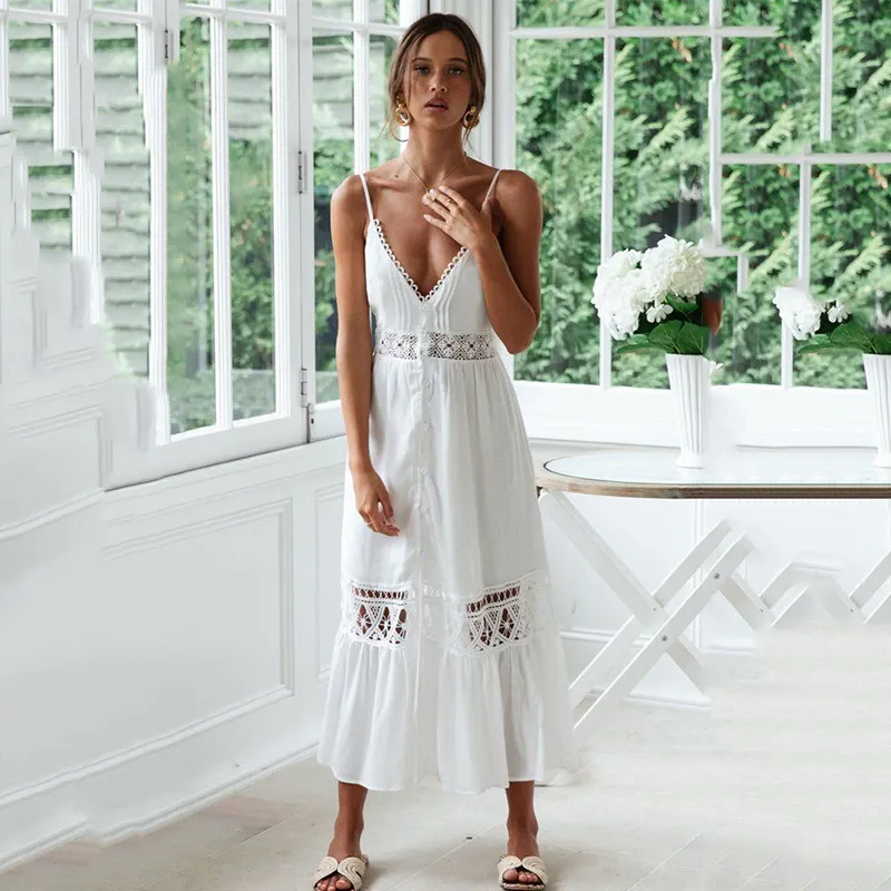 STRAP EMBROIDERY MIDI DRESS