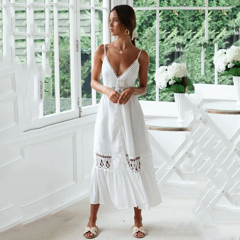 STRAP EMBROIDERY MIDI DRESS