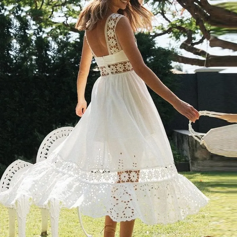 STRAP EMBROIDERY MIDI DRESS