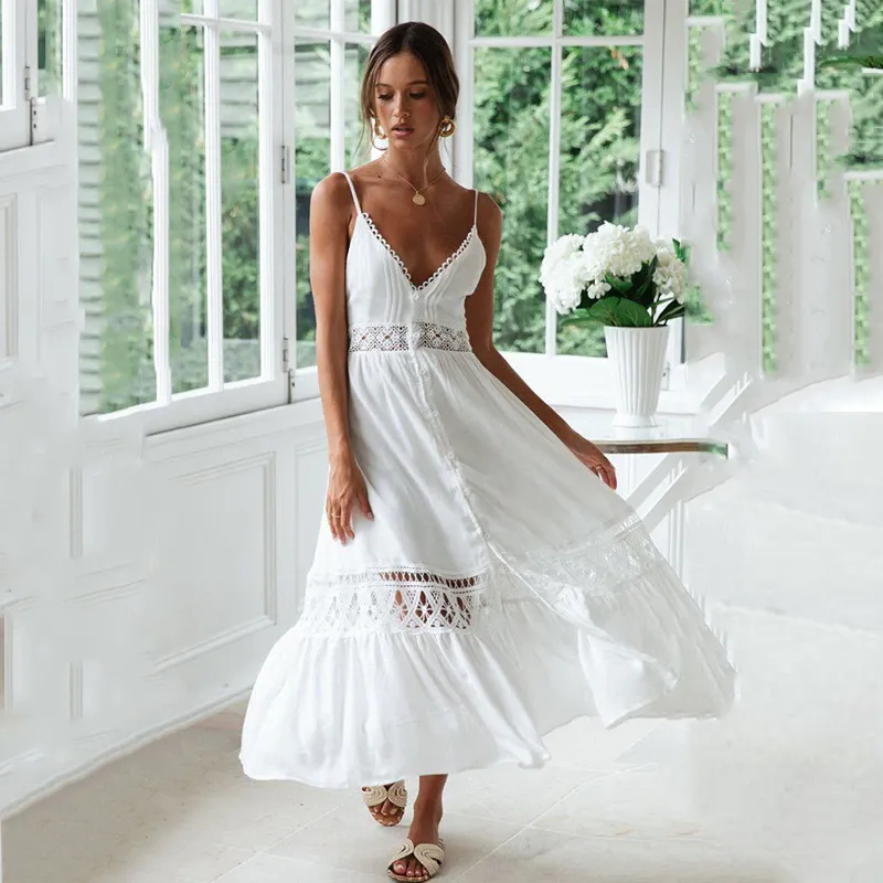 STRAP EMBROIDERY MIDI DRESS