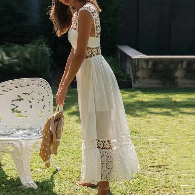 STRAP EMBROIDERY MIDI DRESS