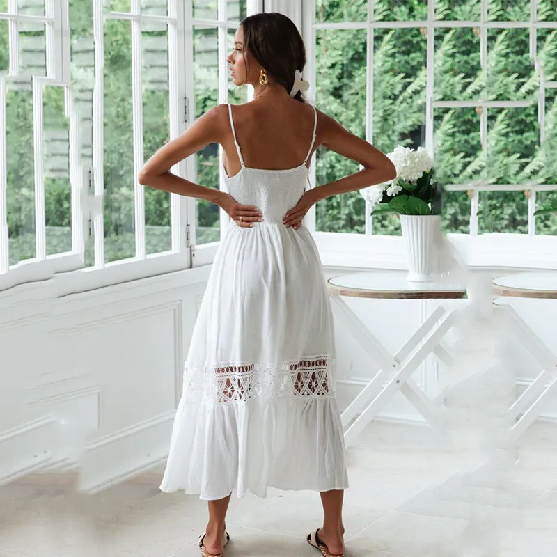 STRAP EMBROIDERY MIDI DRESS
