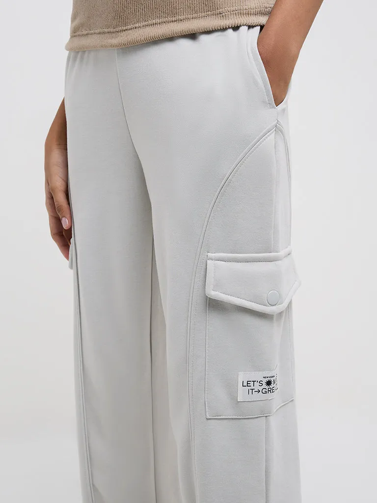 Studiofit Light Grey High-Rise Cotton-Blend Track Pants