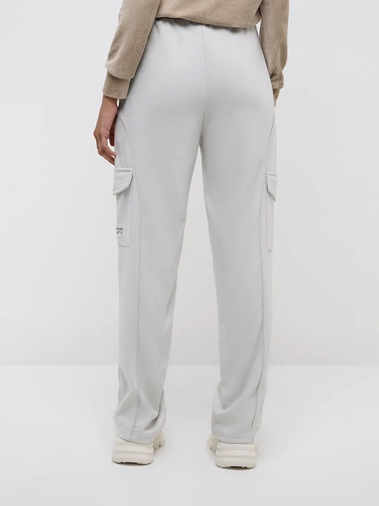 Studiofit Light Grey High-Rise Cotton-Blend Track Pants