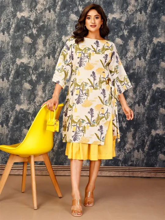 stylish spagetti viscose slub dress with printed overlays - Multi