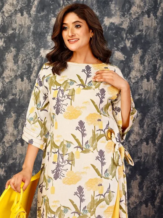 stylish spagetti viscose slub dress with printed overlays - Multi