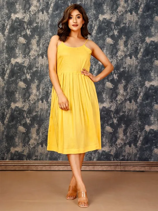 stylish spagetti viscose slub dress with printed overlays - Multi