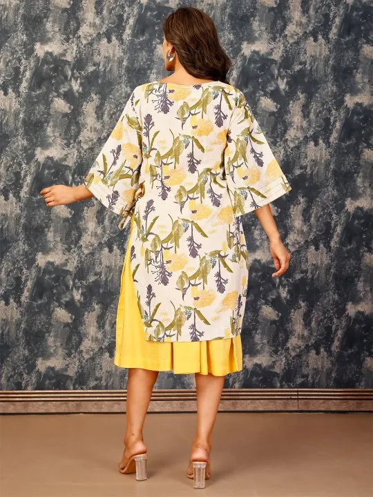 stylish spagetti viscose slub dress with printed overlays - Multi
