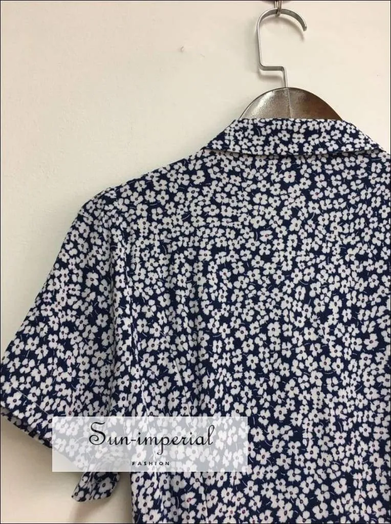 Sun-imperial Yellow Flowers Print Short Sleeve Mini Dress Buttoned Summer Dress