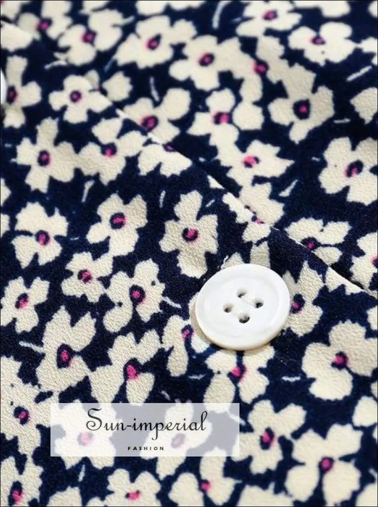 Sun-imperial Yellow Flowers Print Short Sleeve Mini Dress Buttoned Summer Dress