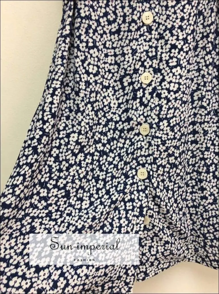 Sun-imperial Yellow Flowers Print Short Sleeve Mini Dress Buttoned Summer Dress