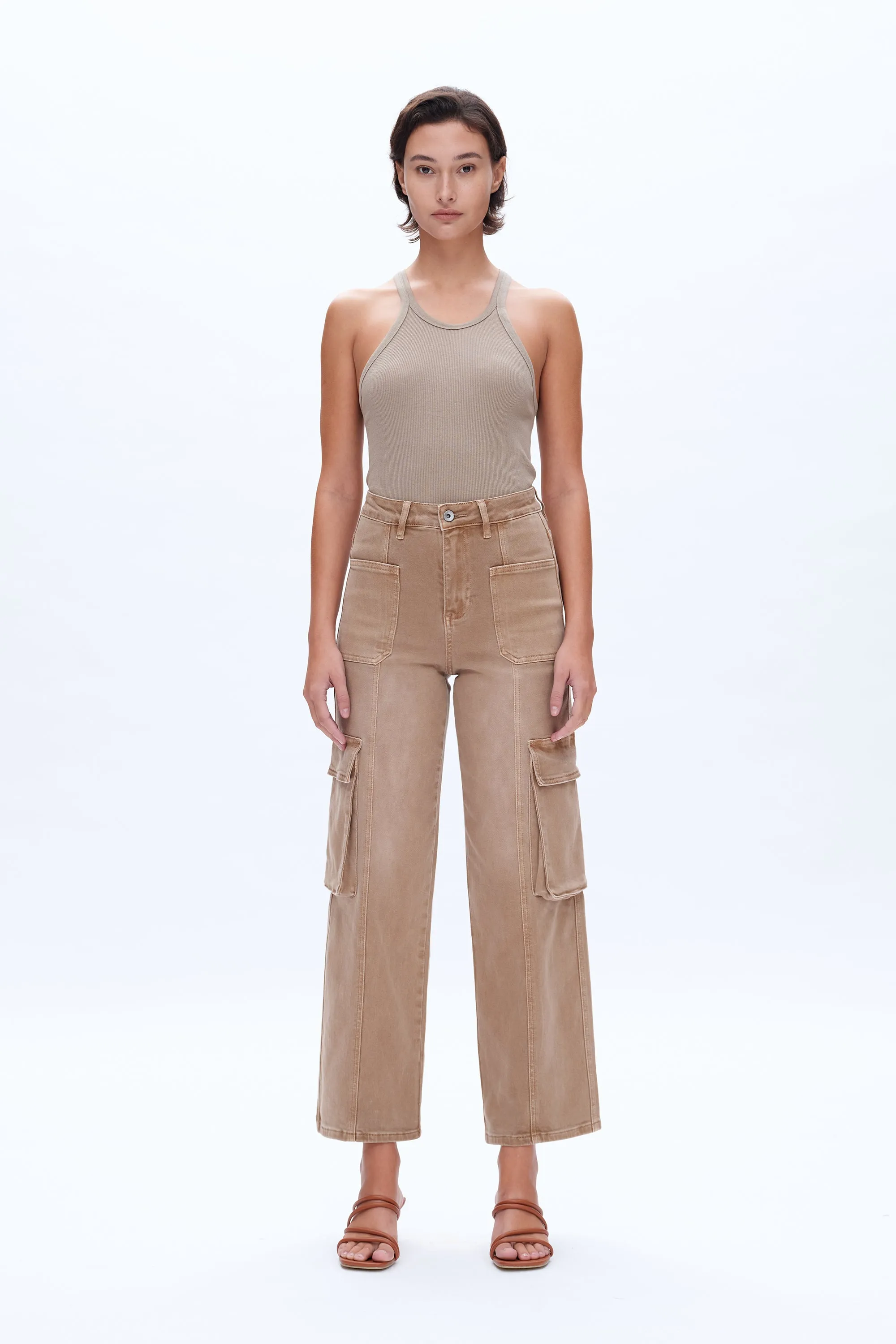 Super High Rise Cargo Straight Wide Leg Denim Jeans
