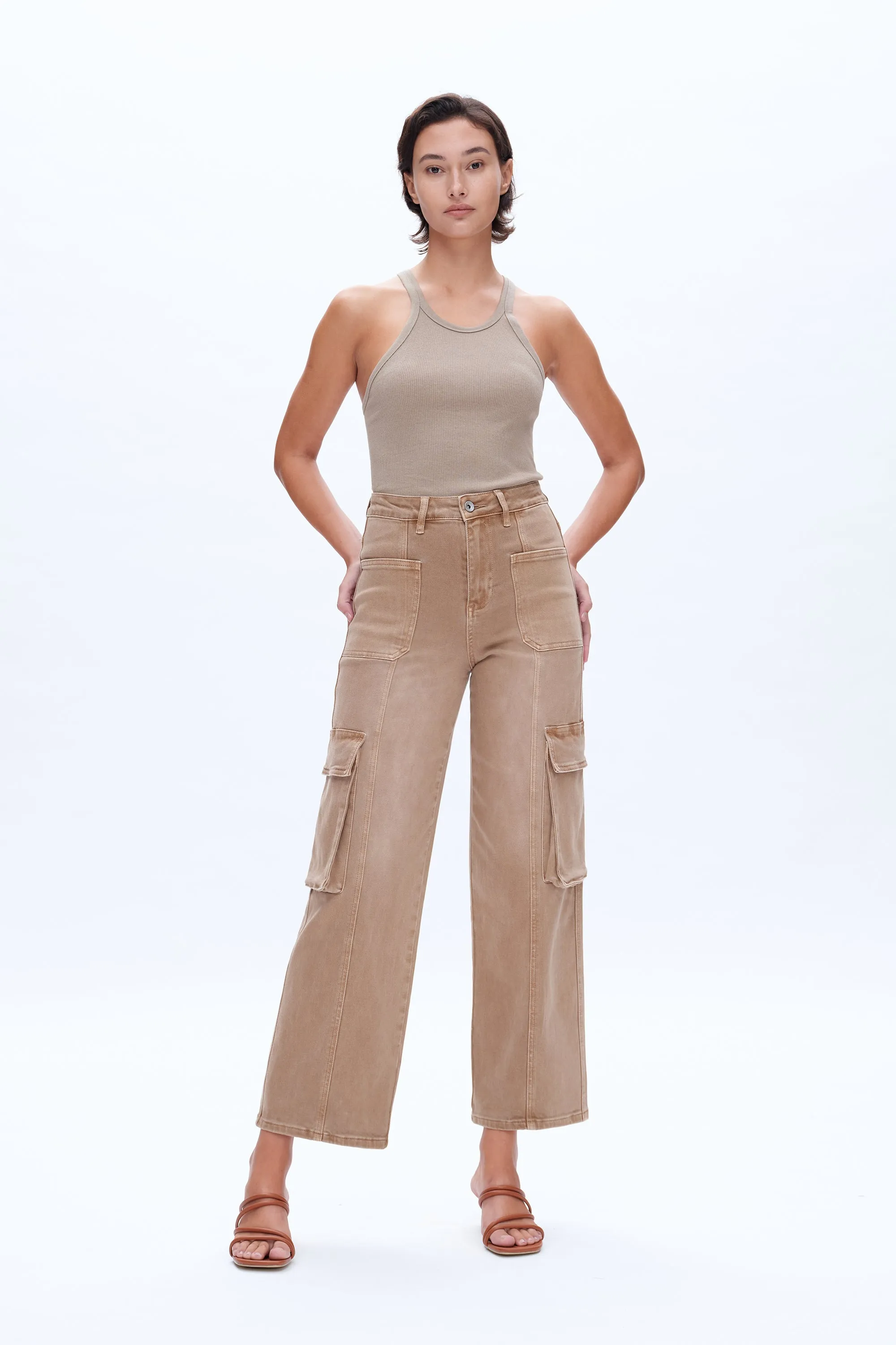 Super High Rise Cargo Straight Wide Leg Denim Jeans