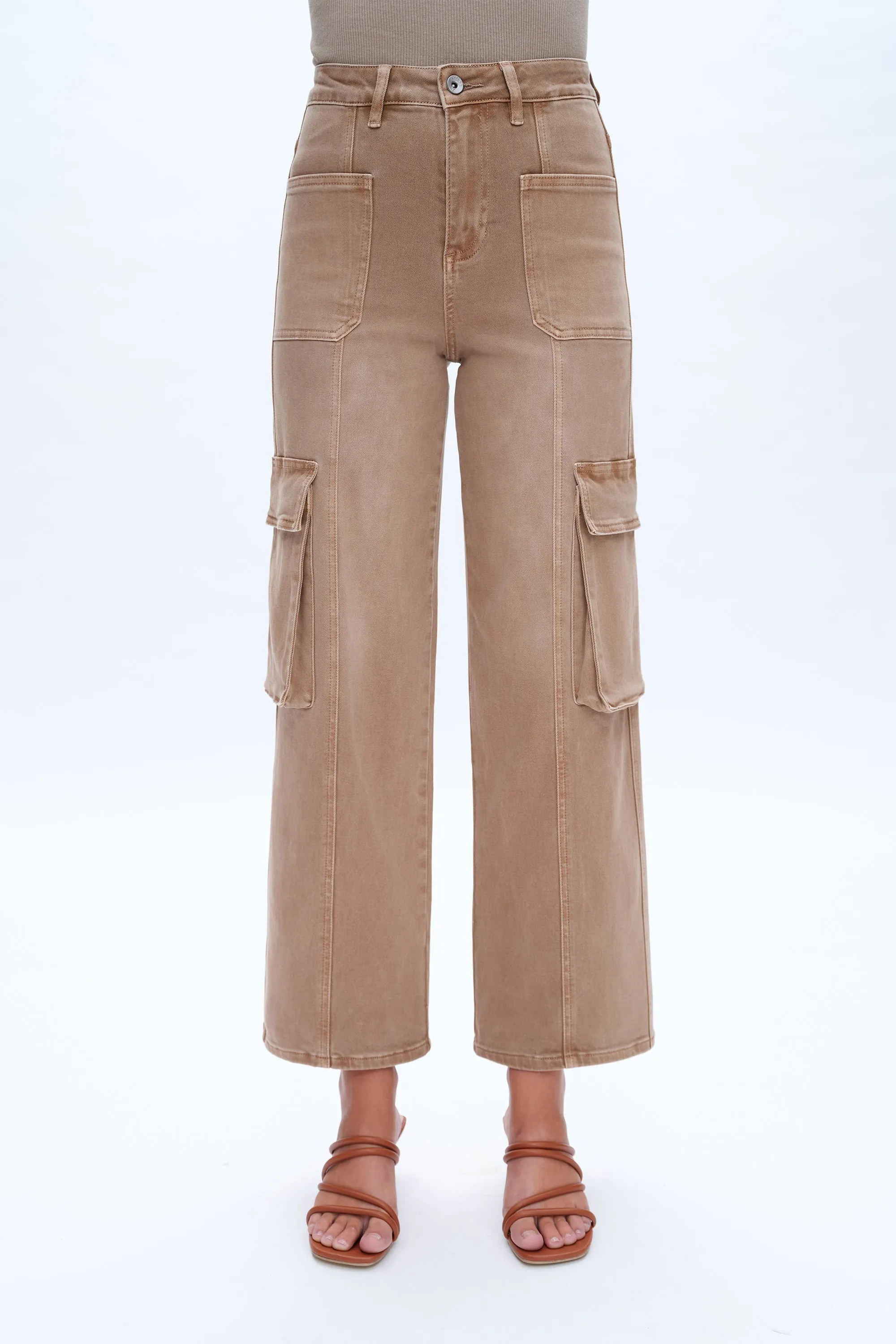 Super High Rise Cargo Straight Wide Leg Denim Jeans