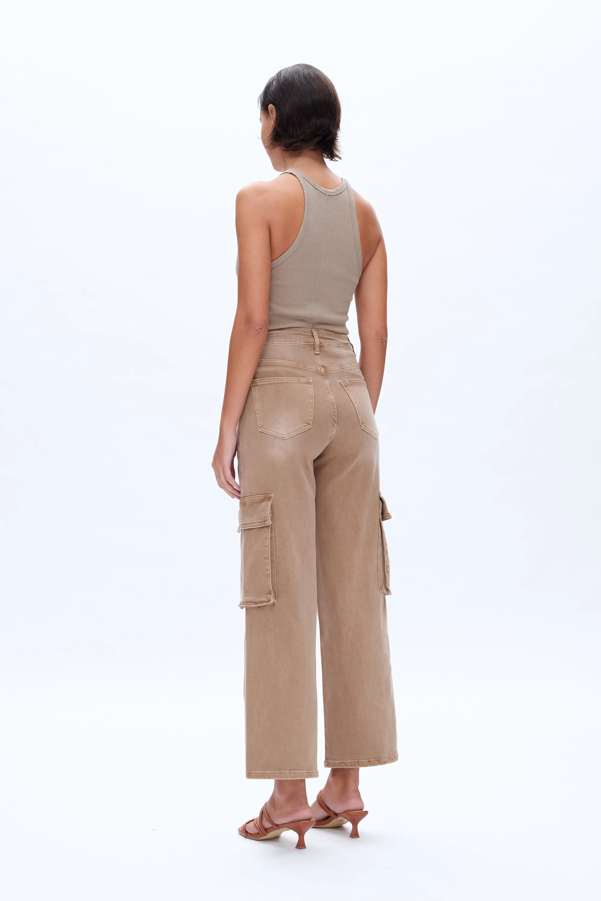 Super High Rise Cargo Straight Wide Leg Denim Jeans
