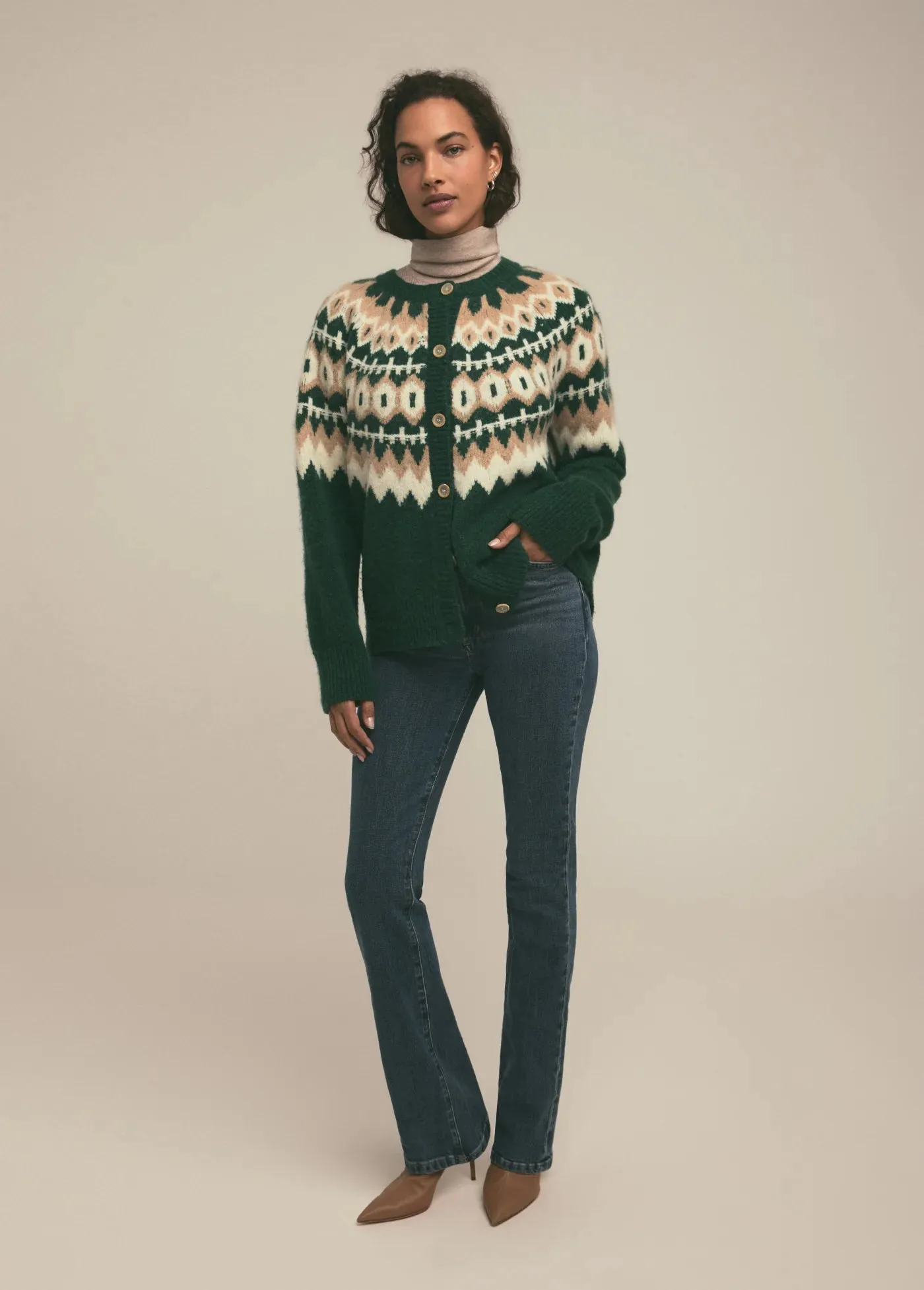 The Snowed In Cardigan ~ Green Fairisle