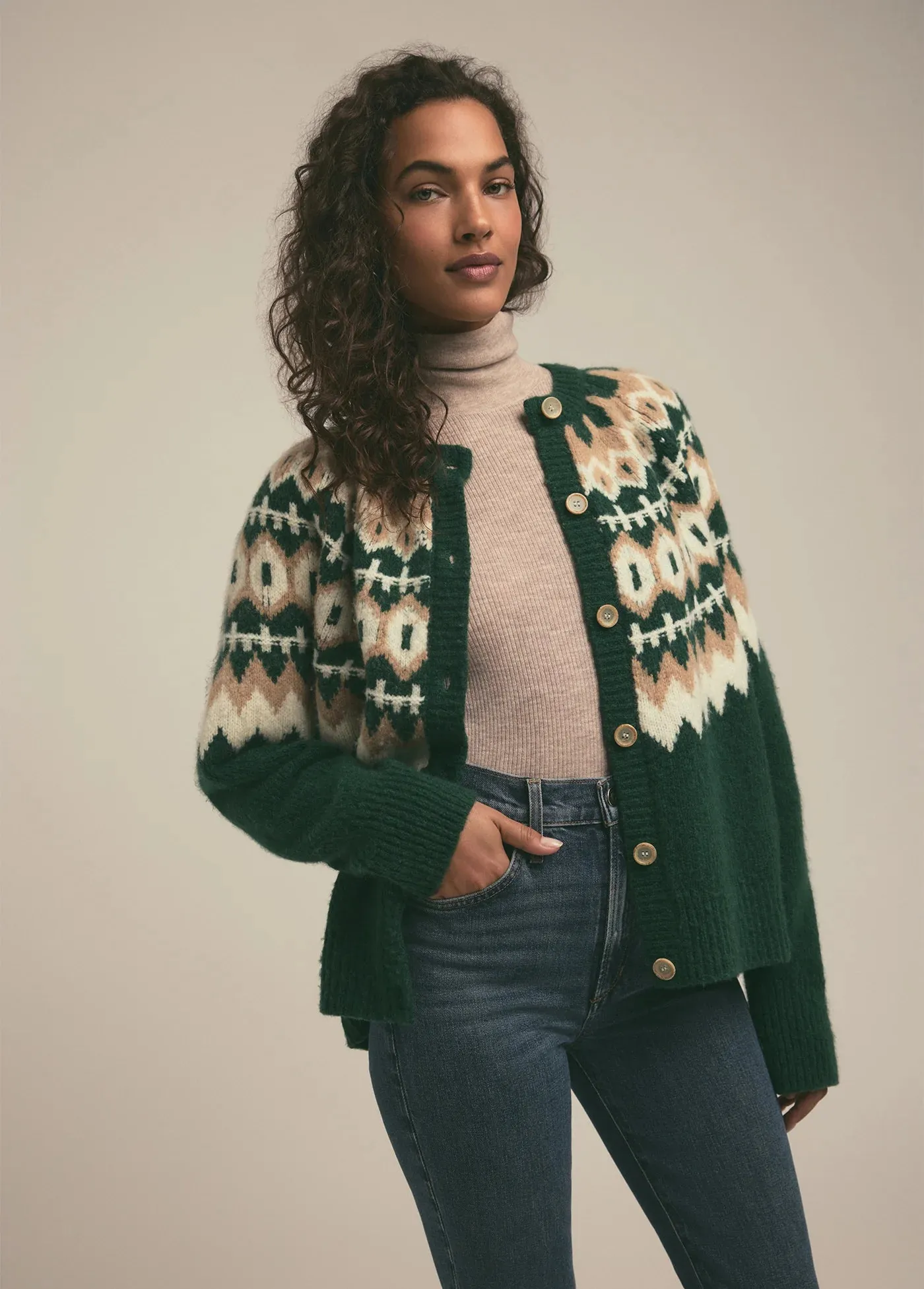 The Snowed In Cardigan ~ Green Fairisle