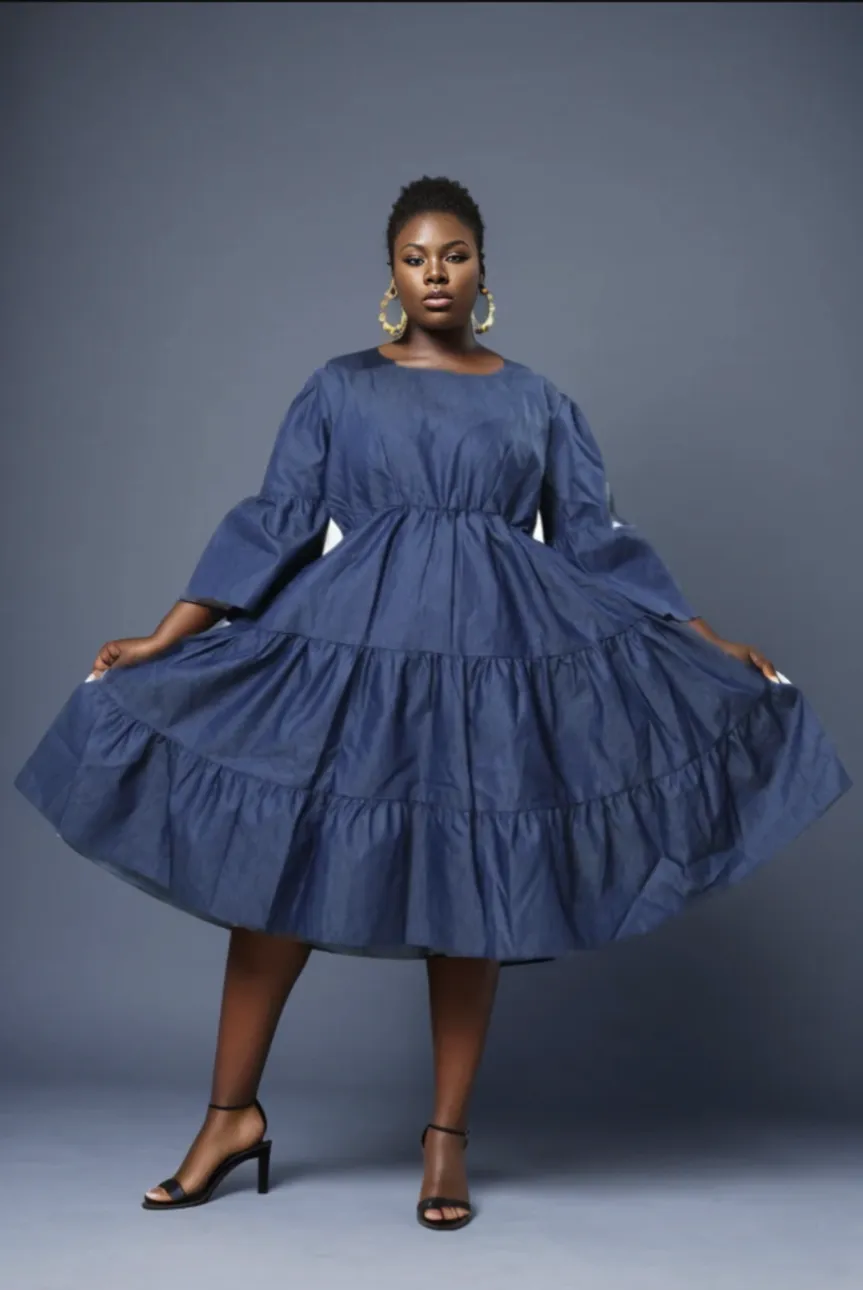 Tiered Denim Midi Dress