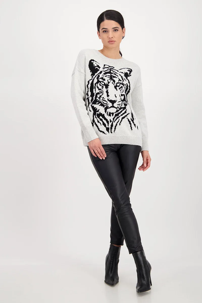 Tiger Head Sweater 807608MNR in Cloud by Monari