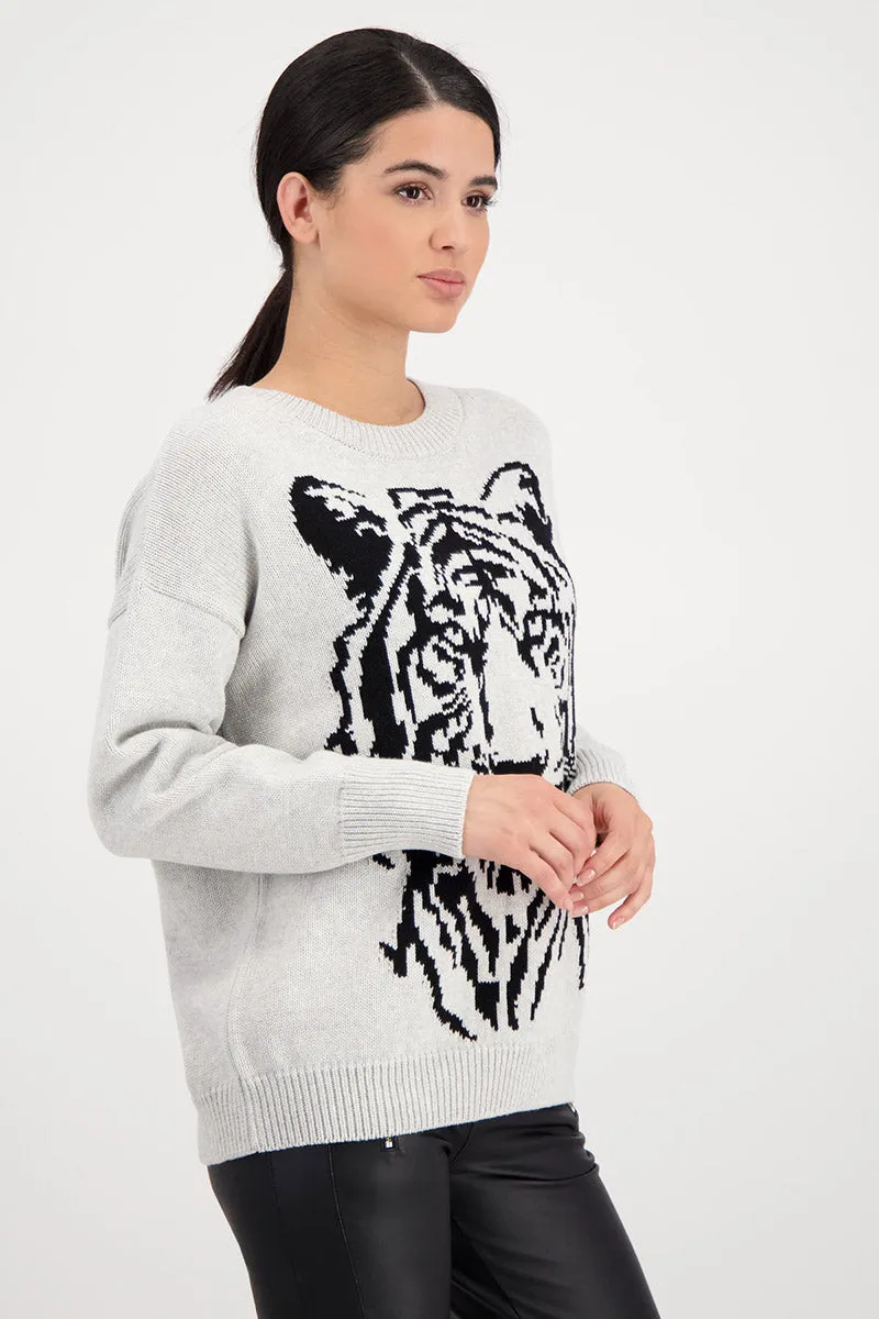 Tiger Head Sweater 807608MNR in Cloud by Monari