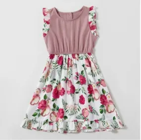 Toddler Girls Dusty Pink Floral Print Dress