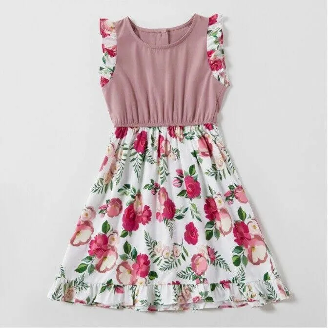 Toddler Girls Dusty Pink Floral Print Dress