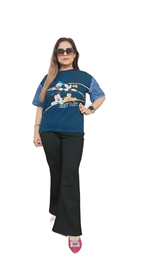 Tshirt top with denim sleeves