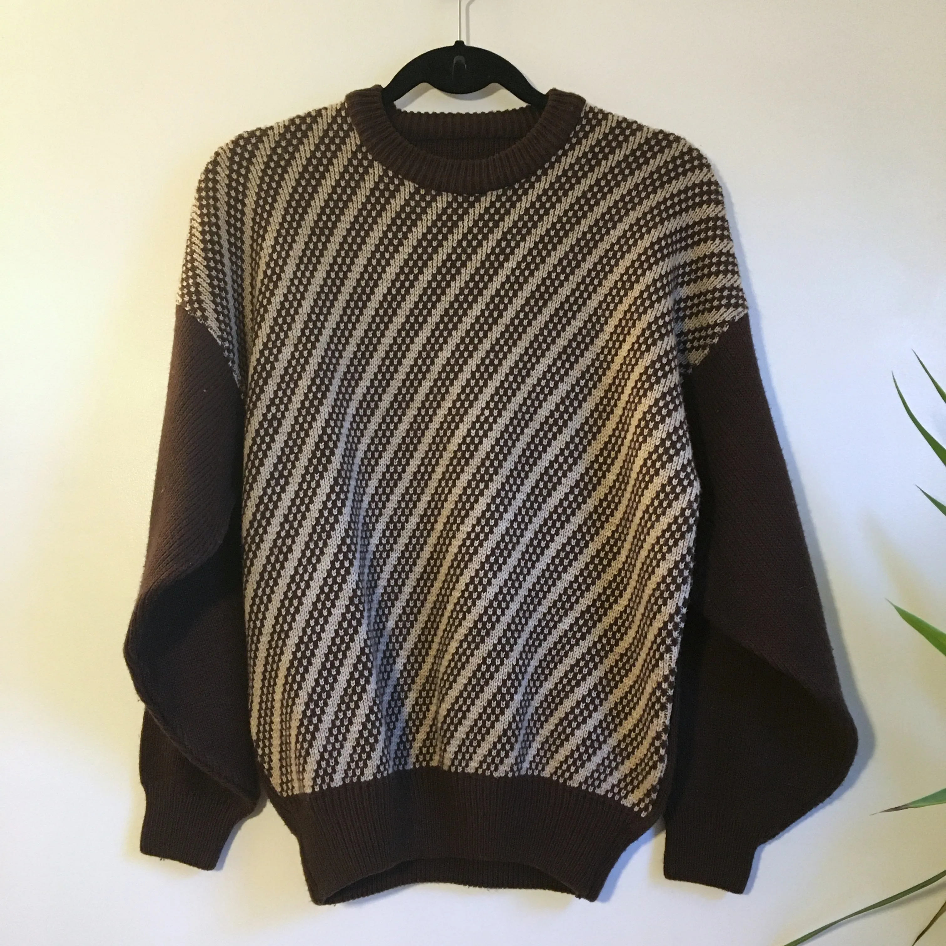 Vintage 50s 60s Mod Diagonal Striped Check zig zag pullover Cable Knit sweater