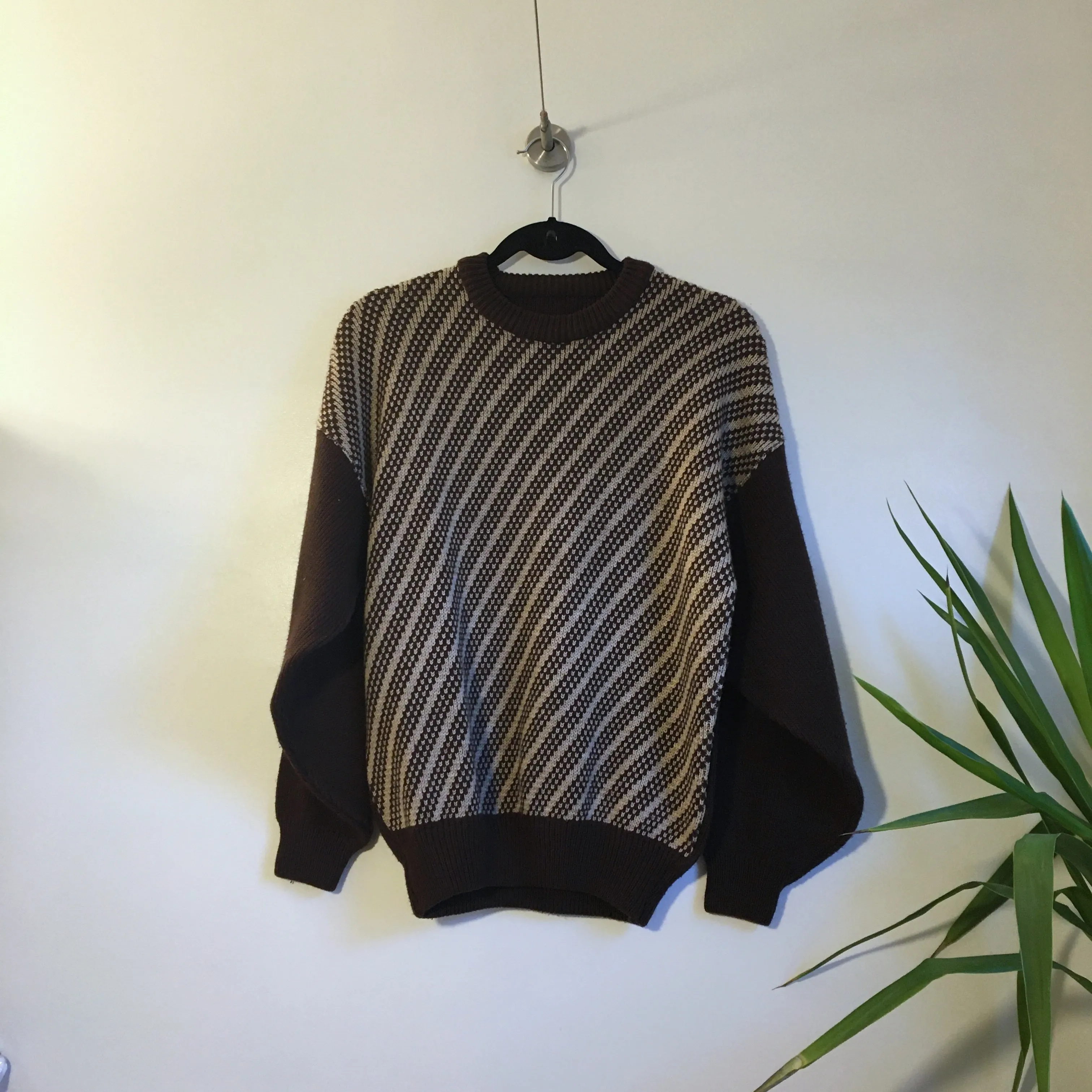Vintage 50s 60s Mod Diagonal Striped Check zig zag pullover Cable Knit sweater