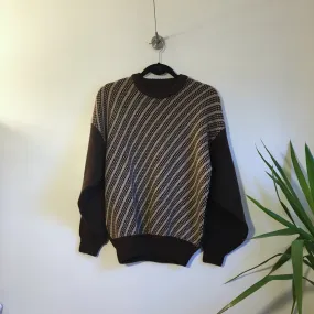 Vintage 50s 60s Mod Diagonal Striped Check zig zag pullover Cable Knit sweater