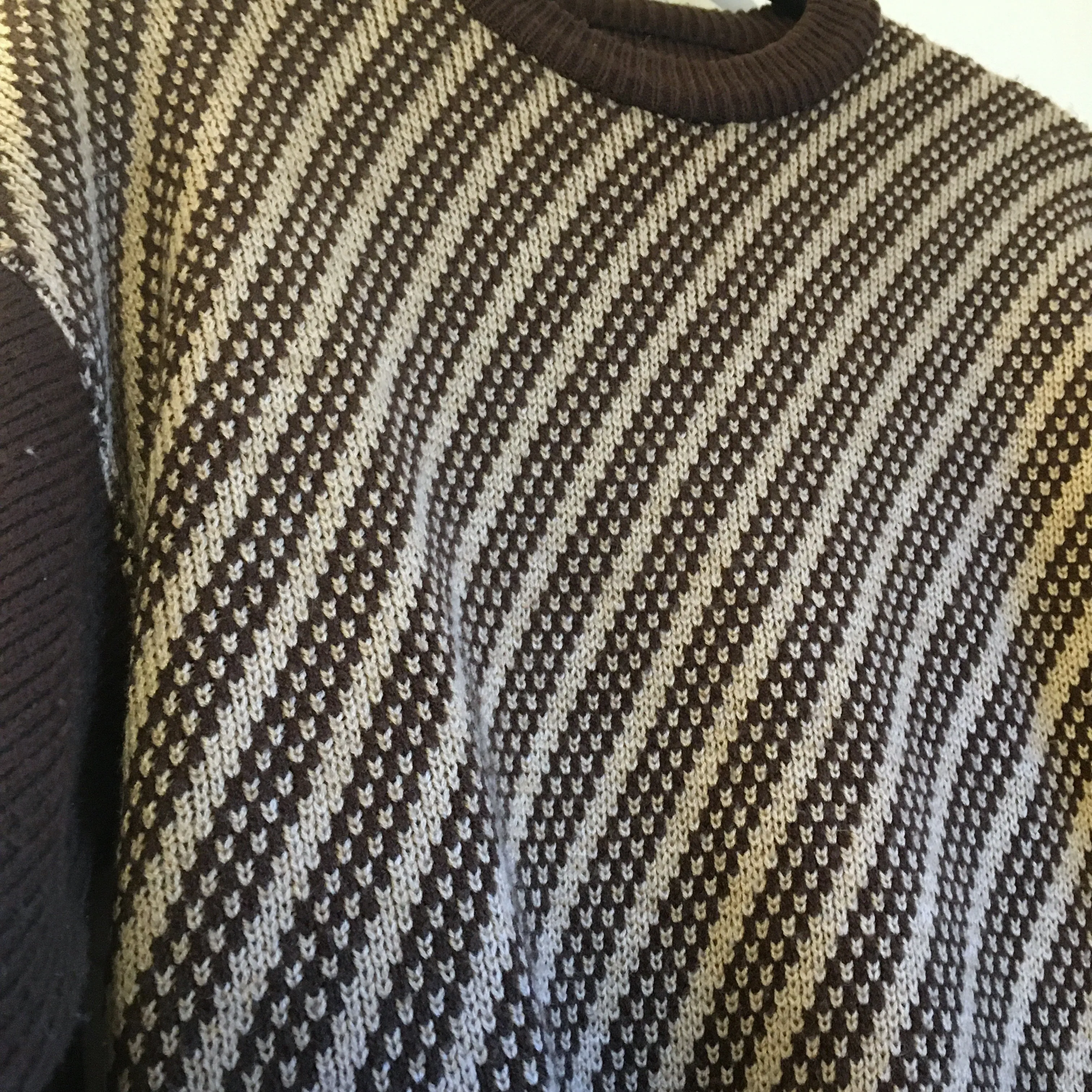 Vintage 50s 60s Mod Diagonal Striped Check zig zag pullover Cable Knit sweater