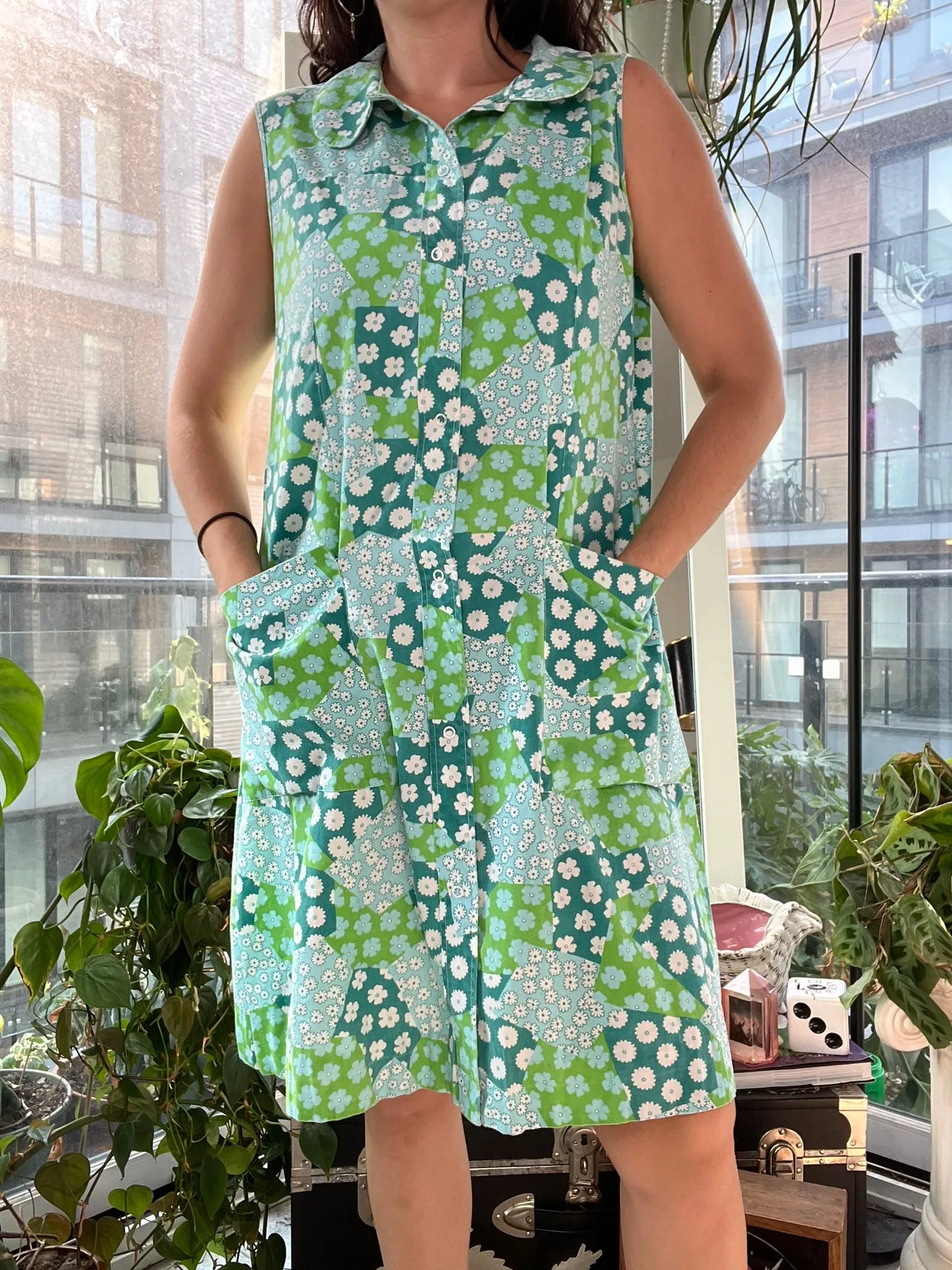 Vintage 60s Mod Flower Patchwork House Dress by Komar