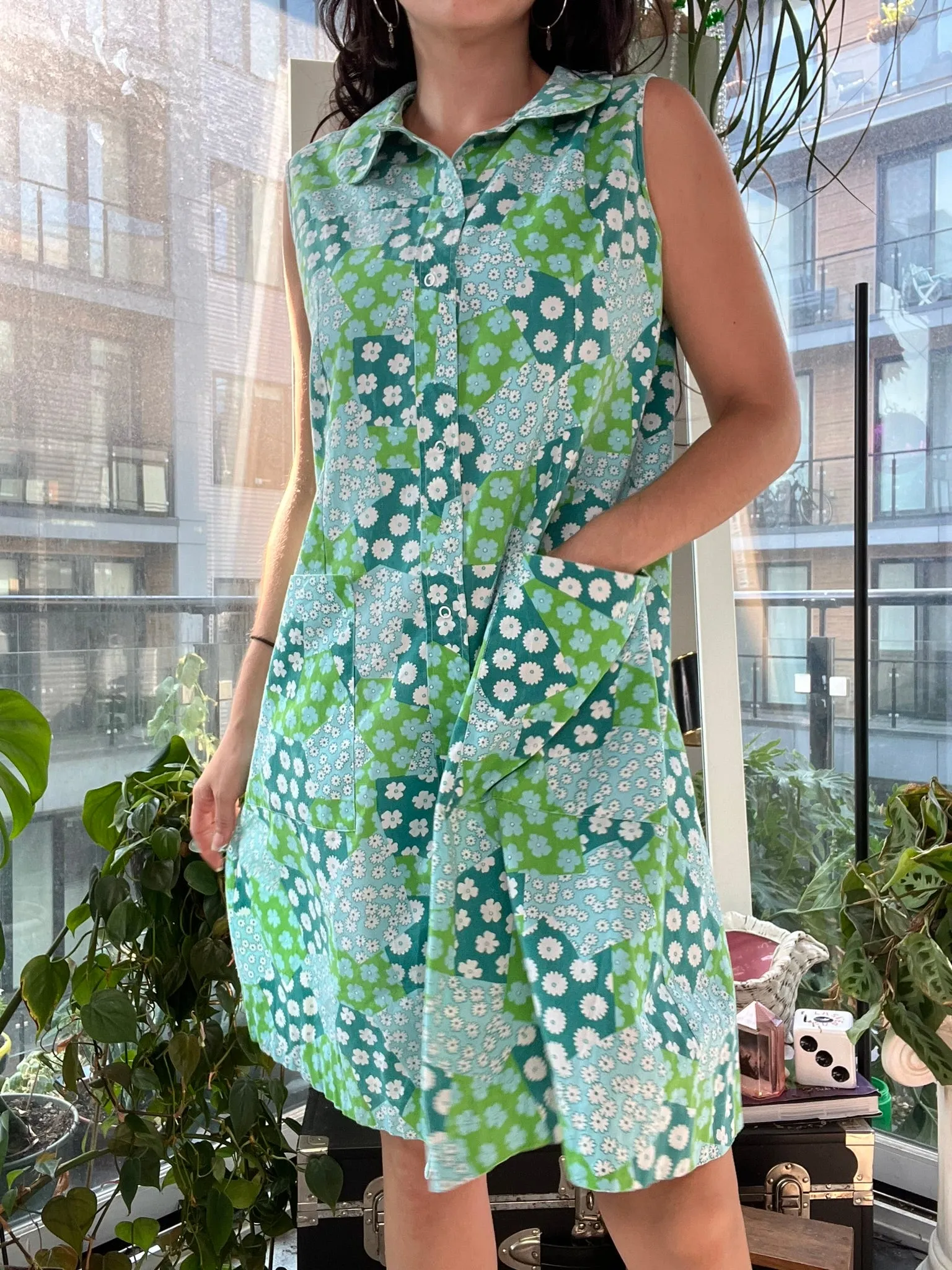 Vintage 60s Mod Flower Patchwork House Dress by Komar