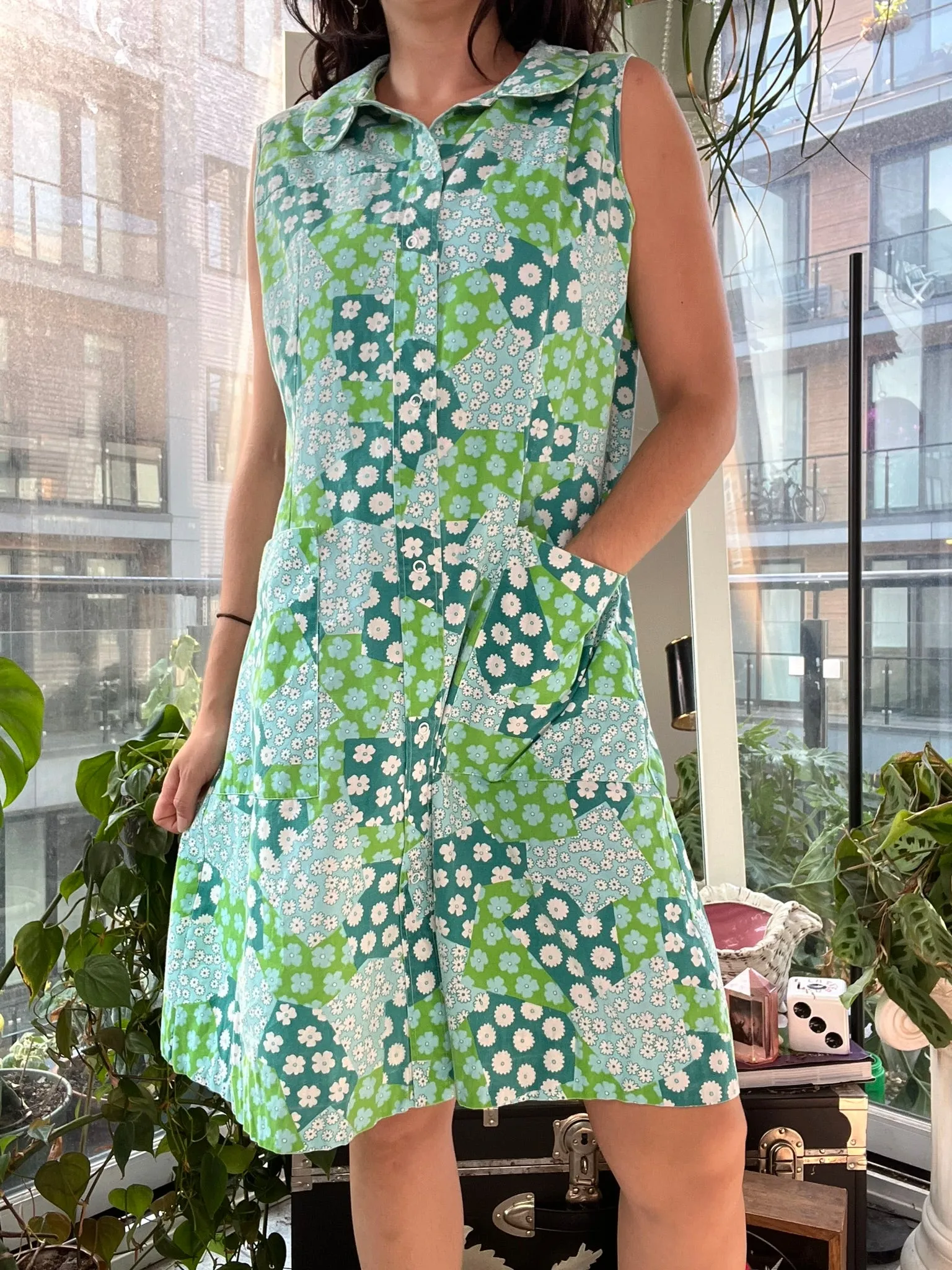 Vintage 60s Mod Flower Patchwork House Dress by Komar
