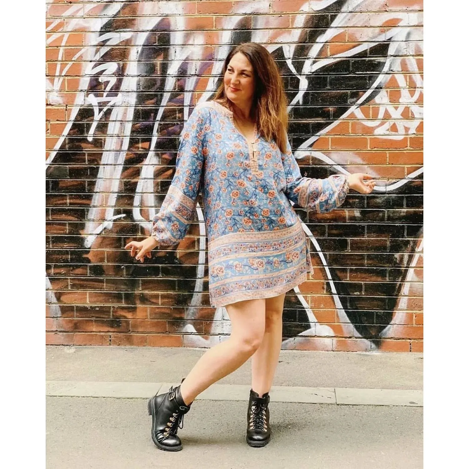 VINTAGE BOHEMIAN LONG SLEEVE MINI DRESS