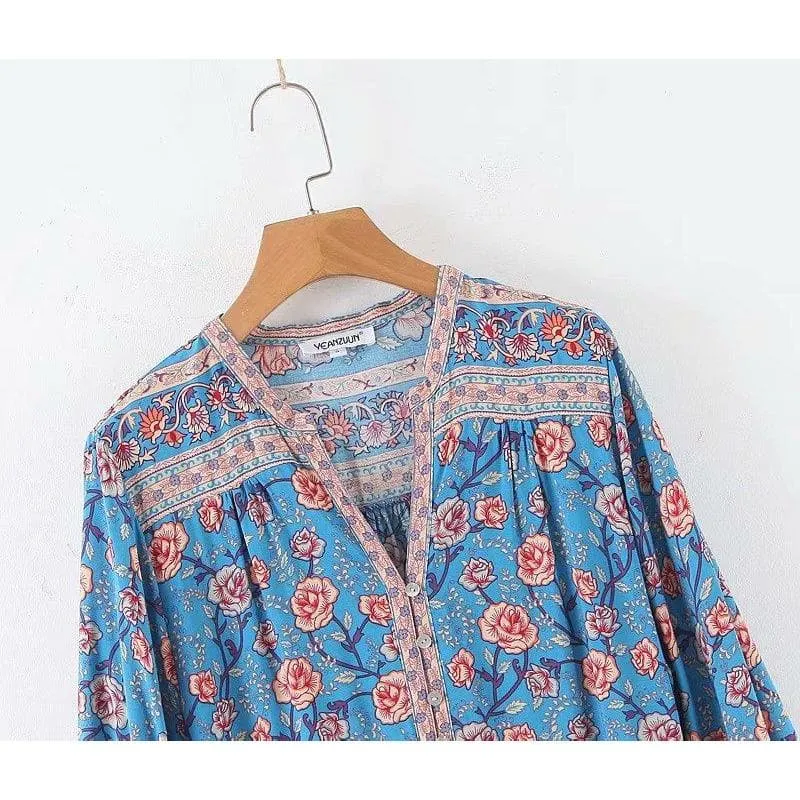 VINTAGE BOHEMIAN LONG SLEEVE MINI DRESS