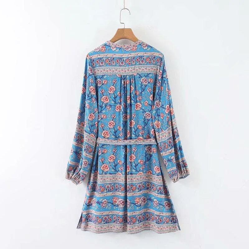 VINTAGE BOHEMIAN LONG SLEEVE MINI DRESS