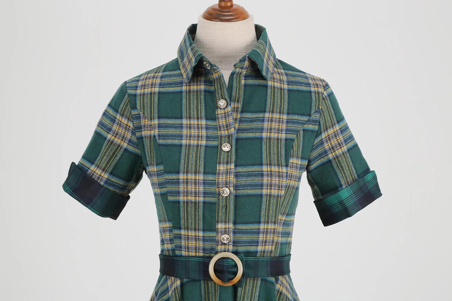 Vintage Elegant England Style Plaid Spliced Fit Flare Midi Dress