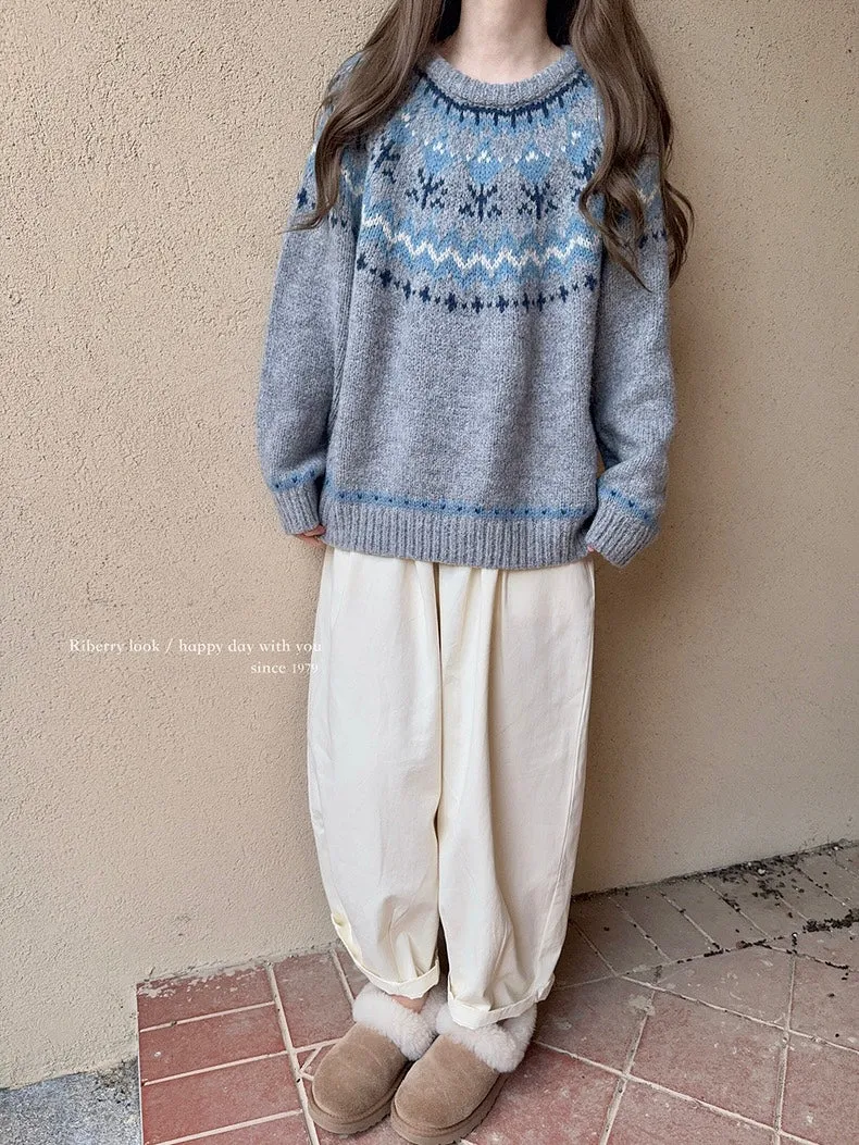 Vintage Fairy Grey fair isle sweater wool blended