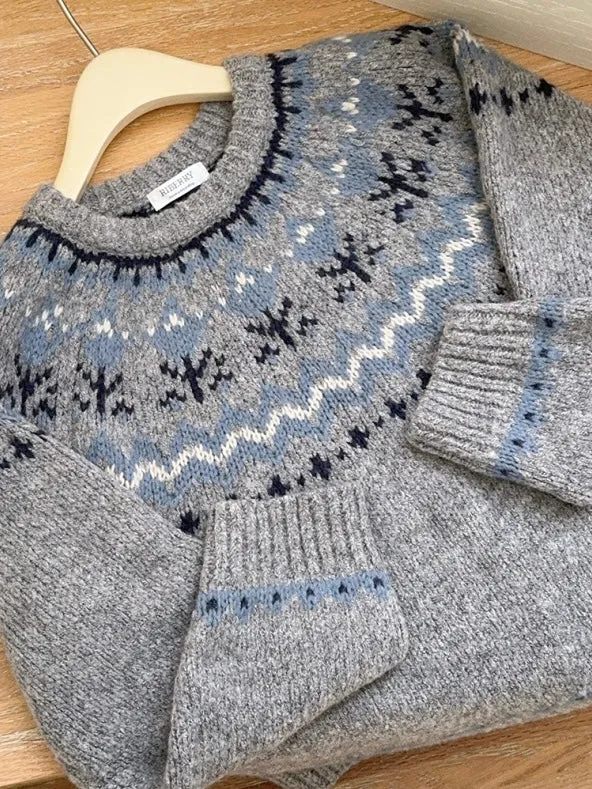 Vintage Fairy Grey fair isle sweater wool blended
