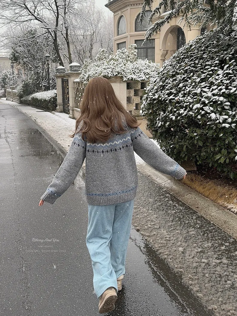 Vintage Fairy Grey fair isle sweater wool blended