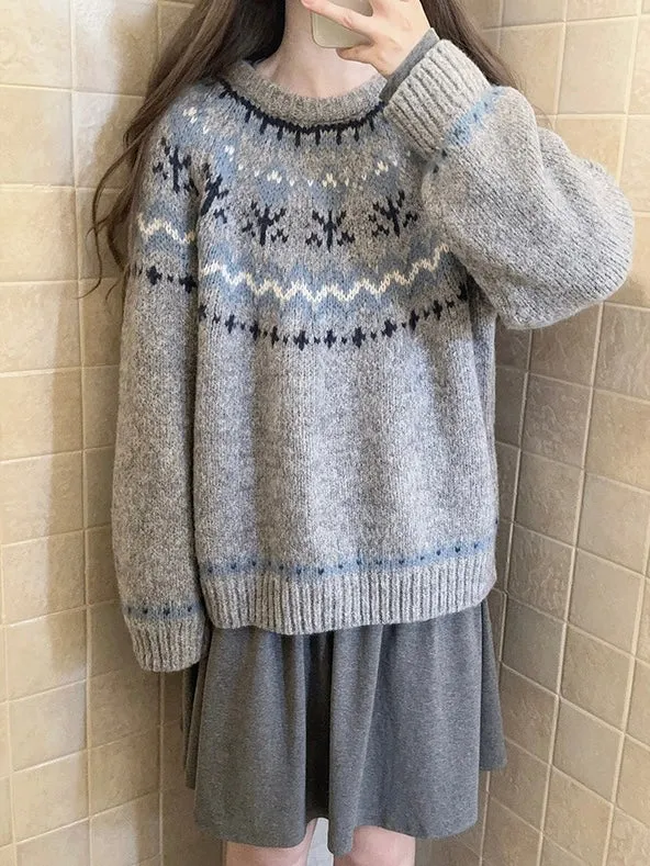Vintage Fairy Grey fair isle sweater wool blended