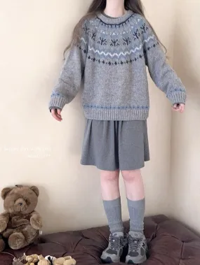 Vintage Fairy Grey fair isle sweater wool blended