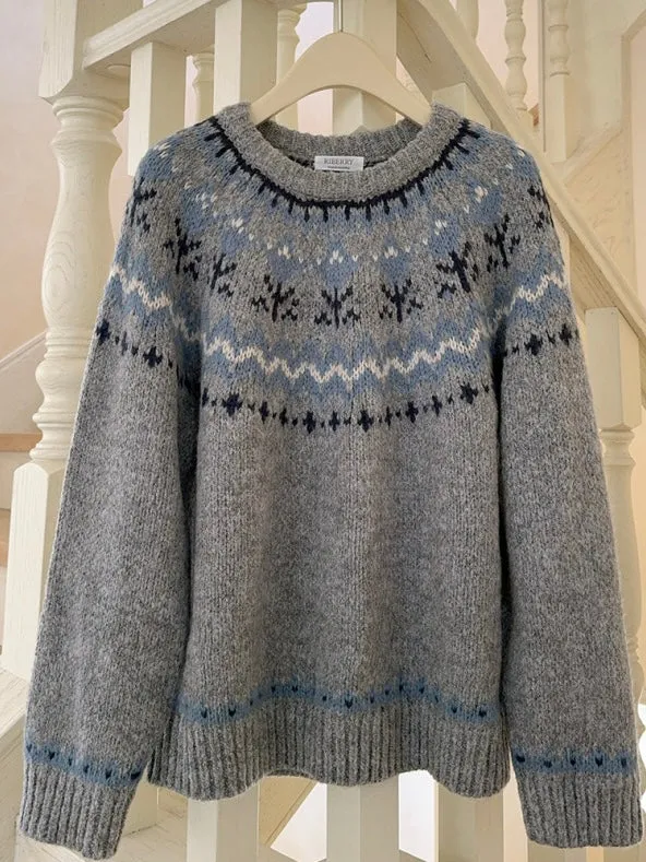 Vintage Fairy Grey fair isle sweater wool blended