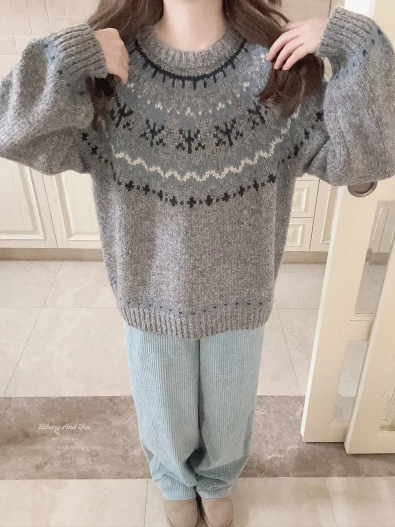 Vintage Fairy Grey fair isle sweater wool blended