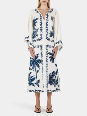 Vintage Hawaiian Print Sequined Midi Dress