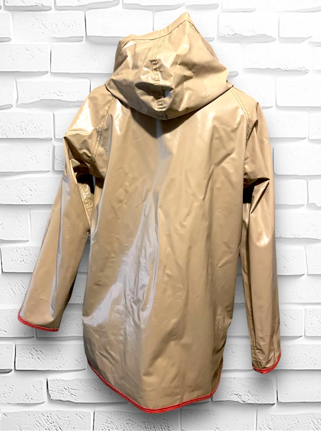 Vintage Reversible Red & Beige Hooded Raincoat Jacket